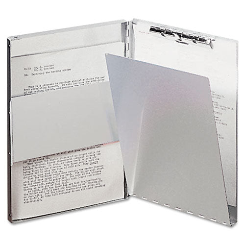 Image of Saunders Snapak Aluminum Side-Open Forms Folder, 0.5" Clip Capacity, Holds 8.5 X 14 Sheets, Silver
