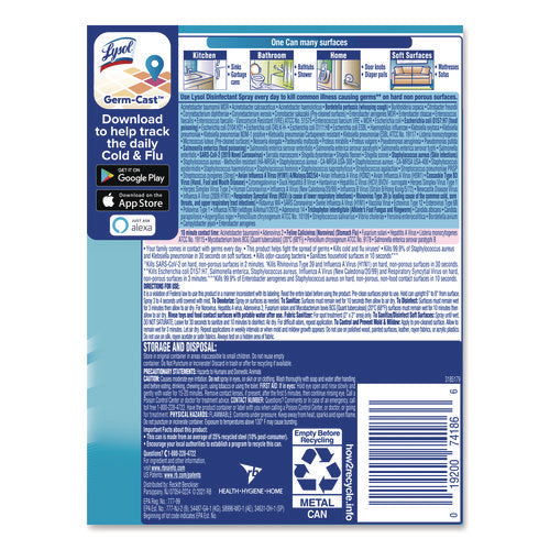 Image of LYSOL® Brand Disinfectant Spray, Crisp Linen Scent, 12.5 Oz Aerosol Spray