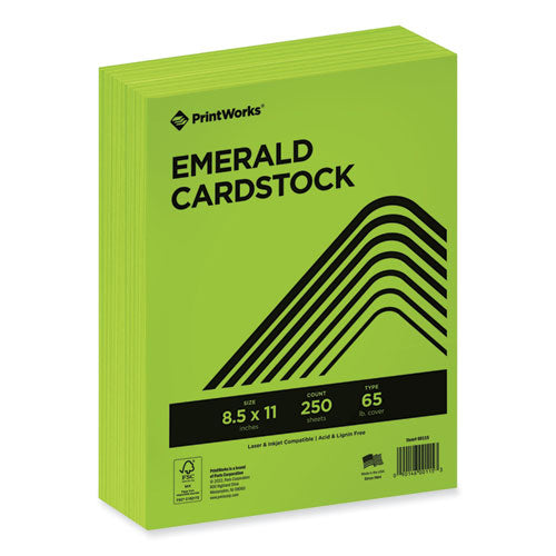 Image of PrintWorks® Professional Color Cardstock, 65 lb Cover Weight, 8.5 x 11, Emerald Green, 250/Ream