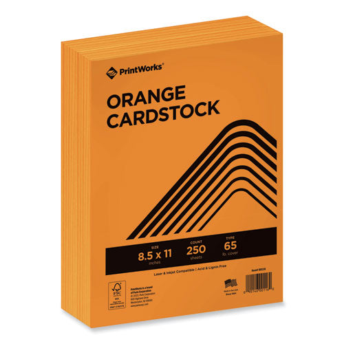 Image of PrintWorks® Professional Color Cardstock, 65 lb Cover Weight, 8.5 x 11, Orange, 250/Ream