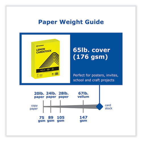 Image of PrintWorks® Professional Color Cardstock, 65 lb Cover Weight, 8.5 x 11, Lemon Yellow, 250/Ream