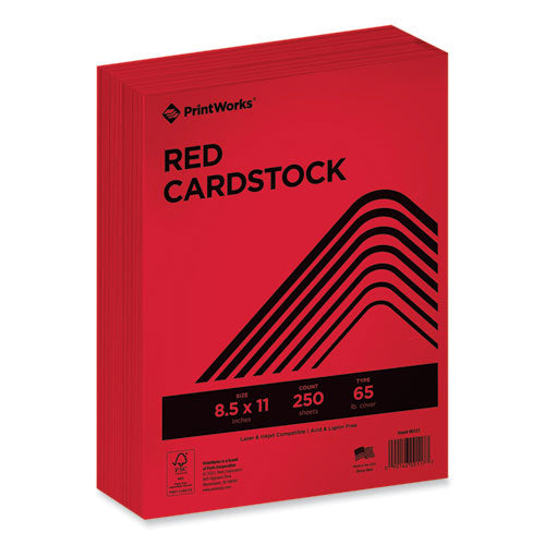 Image of PrintWorks® Professional Color Cardstock, 65 lb Cover Weight, 8.5 x 11, Red, 250/Ream