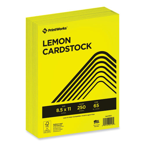 Image of PrintWorks® Professional Color Cardstock, 65 lb Cover Weight, 8.5 x 11, Lemon Yellow, 250/Ream
