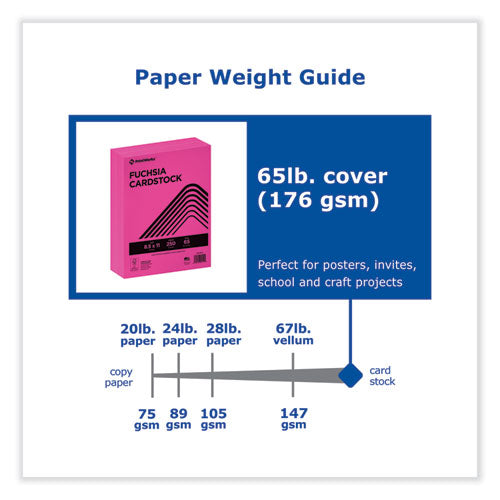 Image of PrintWorks® Professional Color Cardstock, 65 lb Cover Weight, 8.5 x 11, Fuchsia, 250/Ream