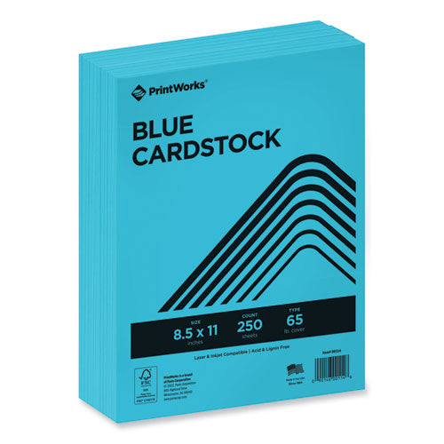 Image of PrintWorks® Professional Color Cardstock, 65 lb Cover Weight, 8.5 x 11, Blue, 250/Ream