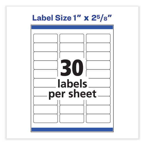 Image of Avery® Vibrant Inkjet Color-Print Labels w/ Sure Feed, 1 x 2.63, Matte White, 600/PK