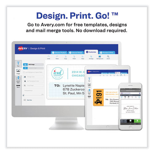 Image of Avery® Vibrant Inkjet Color-Print Labels w/ Sure Feed, 1 x 2.63, Matte White, 600/PK