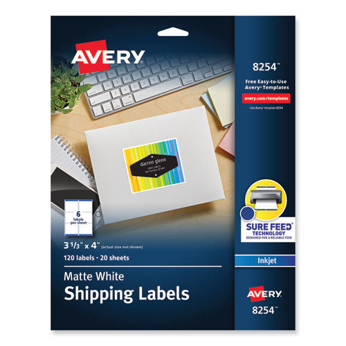 Image of Avery® Vibrant Inkjet Color-Print Labels w/ Sure Feed, 3.33 x 4, Matte White, 120/PK