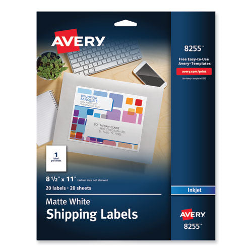 Image of Avery® Full-Sheet Vibrant Inkjet Color-Print Labels, 8.5 X 11, Matte White, 20/pack