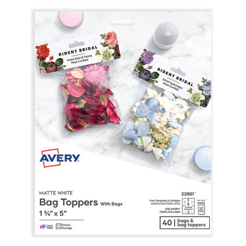 Image of Avery® Sure Feed Printable Toppers with Bags, 1.75 x 5, White, 40/Pack