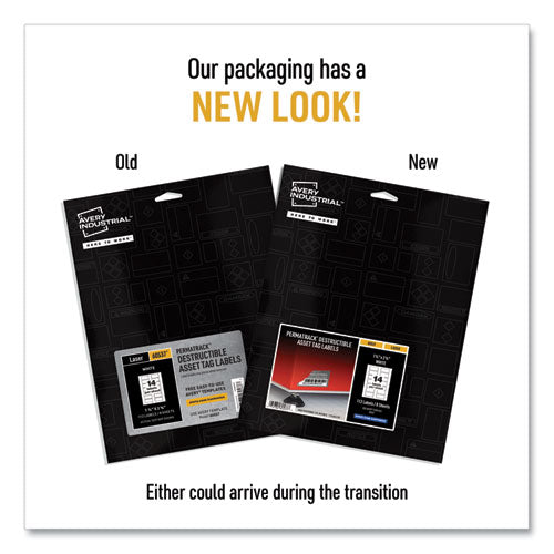Image of Avery® Permatrack Destructible Asset Tag Labels, Laser Printers, 1.25 X 2.75, White, 14/sheet, 8 Sheets/pack