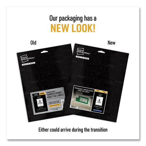 Image of Avery® Permatrack Tamper-Evident Asset Tag Labels, Laser Printers, 2 X 3.75, White, 8/sheet, 8 Sheets/pack