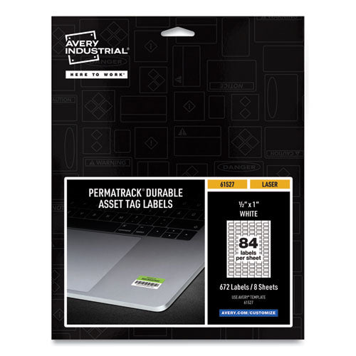 Image of Avery® Permatrack Durable White Asset Tag Labels, Laser Printers, 0.5 X 1, White, 84/sheet, 8 Sheets/pack