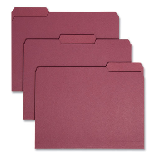 Image of Smead Interior File Folders, 1/3-Cut Tabs: Assorted, Letter Size, 0.75" Expansion, Maroon, 100/Box