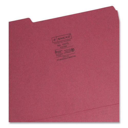 Image of Smead Interior File Folders, 1/3-Cut Tabs: Assorted, Letter Size, 0.75" Expansion, Maroon, 100/Box