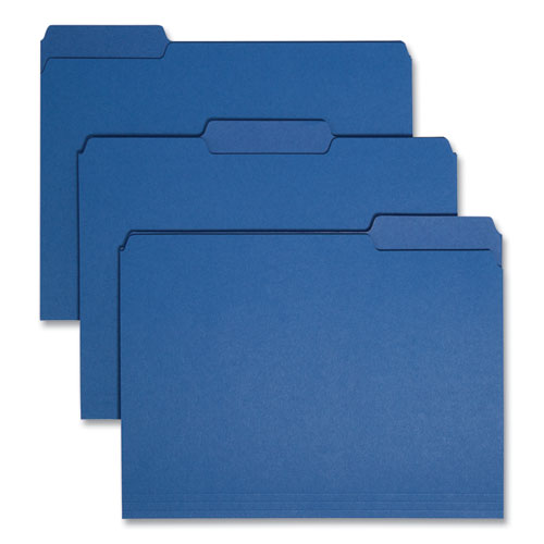 Image of Smead Interior File Folders, 1/3-Cut Tabs: Assorted, Letter Size, 0.75" Expansion, Navy Blue, 100/Box