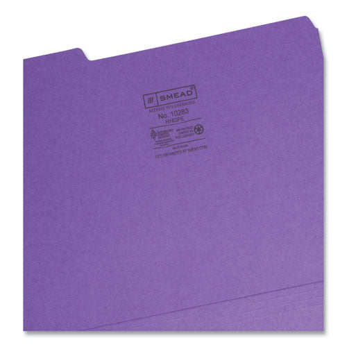 Image of Smead Interior File Folders, 1/3-Cut Tabs: Assorted, Letter Size, 0.75" Expansion, Purple, 100/Box