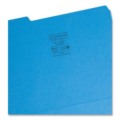 Image of Smead Interior File Folders, 1/3-Cut Tabs: Assorted, Letter Size, 0.75" Expansion, Sky Blue, 100/Box