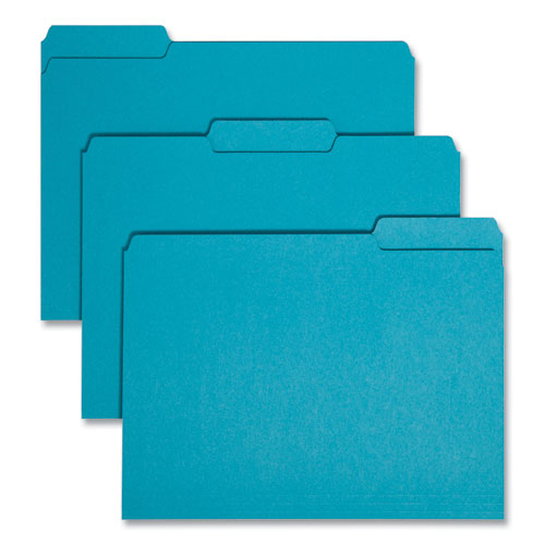 Image of Smead Interior File Folders, 1/3-Cut Tabs: Assorted, Letter Size, 0.75" Expansion, Teal, 100/Box