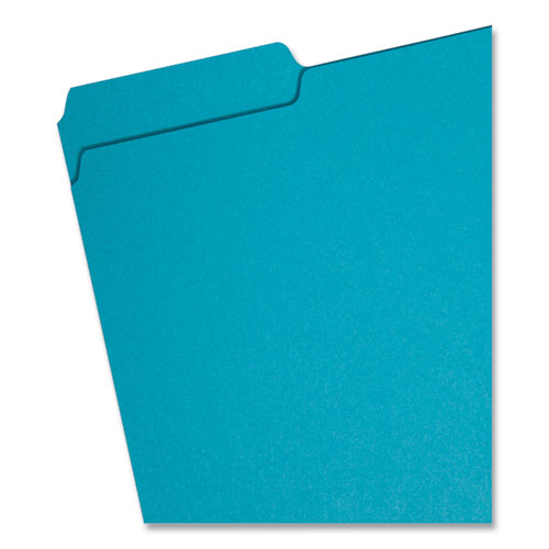 Image of Smead Interior File Folders, 1/3-Cut Tabs: Assorted, Letter Size, 0.75" Expansion, Teal, 100/Box