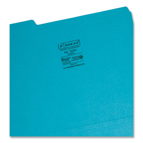 Image of Smead Interior File Folders, 1/3-Cut Tabs: Assorted, Letter Size, 0.75" Expansion, Teal, 100/Box