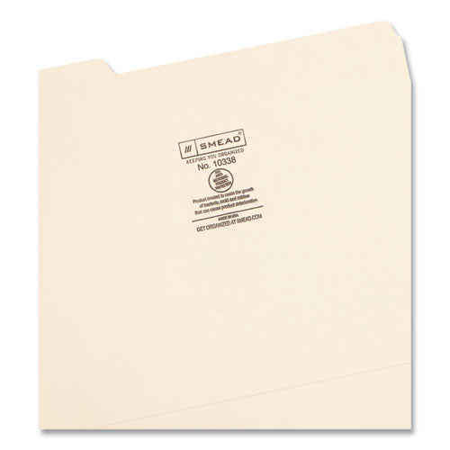 Image of Smead Top Tab File Folders with Antimicrobial Product Protection, 1/3-Cut Tabs: Assorted, Letter, 0.75" Expansion, Manila, 100/Box