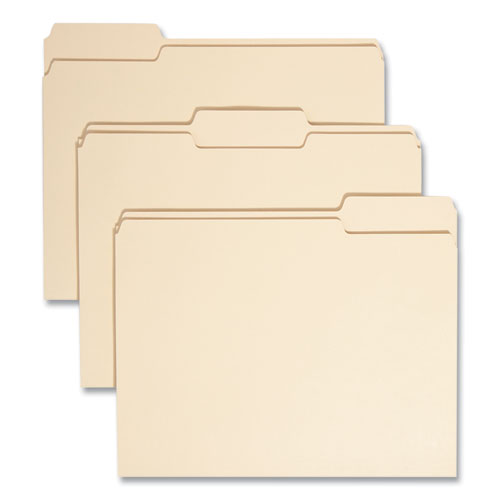 Image of Smead 100% Recycled Manila Top Tab File Folders, 1/3-Cut Tabs: Assorted, Letter Size, 0.75" Expansion, Manila, 100/Box