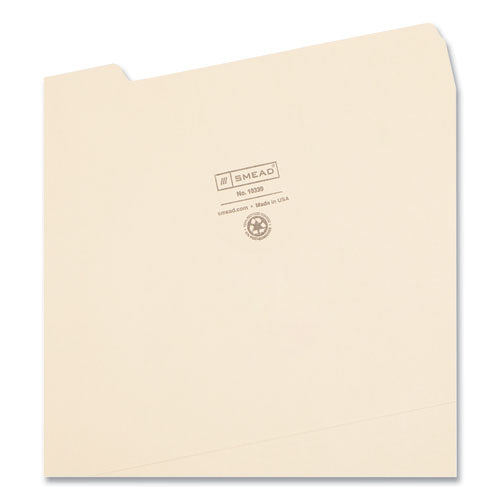 Image of Smead 100% Recycled Manila Top Tab File Folders, 1/3-Cut Tabs: Assorted, Letter Size, 0.75" Expansion, Manila, 100/Box