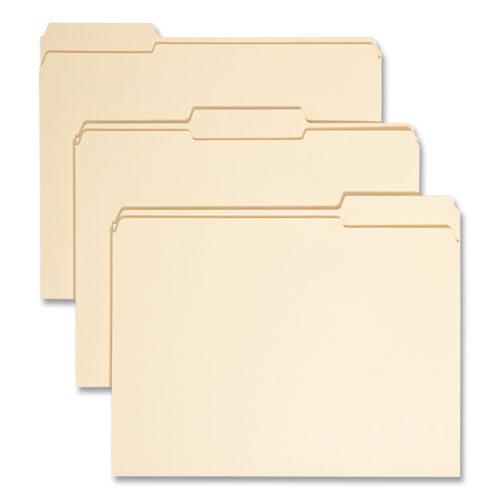 Image of Smead 100% Recycled Reinforced Top Tab File Folders, 1/3-Cut Tabs: Assorted, Letter Size, 0.75" Expansion, Manila, 100/Box