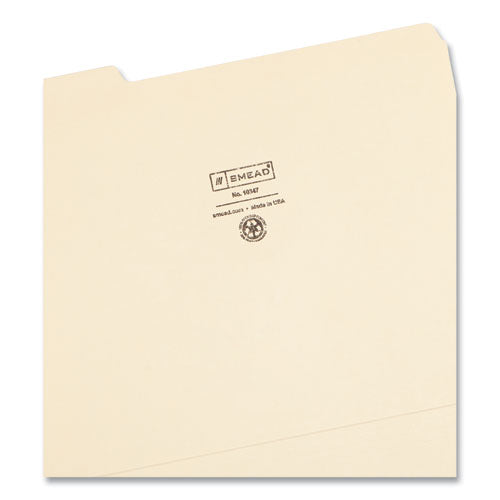 Image of Smead 100% Recycled Reinforced Top Tab File Folders, 1/3-Cut Tabs: Assorted, Letter Size, 0.75" Expansion, Manila, 100/Box