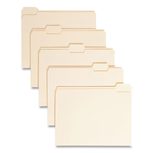 Image of Smead Manila File Folders, 1/5-Cut Tabs: Assorted, Letter Size, 0.75" Expansion, Manila, 100/Box