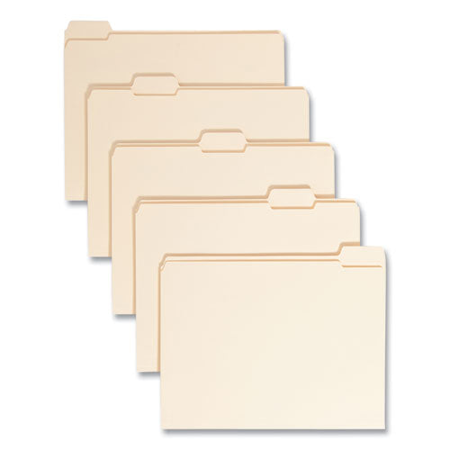 Image of Smead Reinforced Tab Manila File Folders, 1/5-Cut Tabs: Assorted, Letter Size, 0.75" Expansion, 11-pt Manila, 100/Box