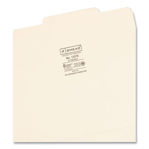 Image of Smead Reinforced Guide Height File Folders, 2/5-Cut Tabs: Right of Center Position, Letter Size, 0.75" Expansion, Manila, 100/Box