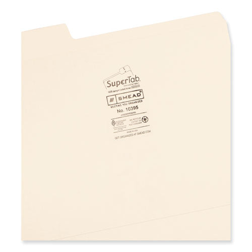 Image of Smead SuperTab Reinforced Guide Height Top Tab Folders, 1/3-Cut Tabs: Assorted, Letter Size, 0.75" Expansion, Manila, 100/Box