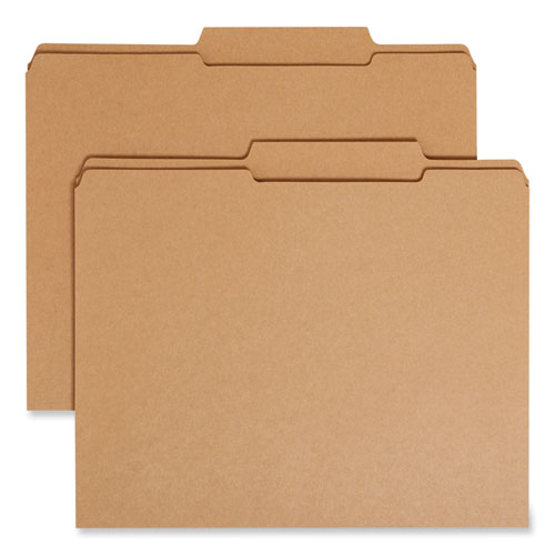 Image of Smead Guide Height Reinforced Heavyweight Kraft File Folder, 2/5-Cut Tabs: Right of Center, Letter, 0.75" Expansion, Brown, 100/Box