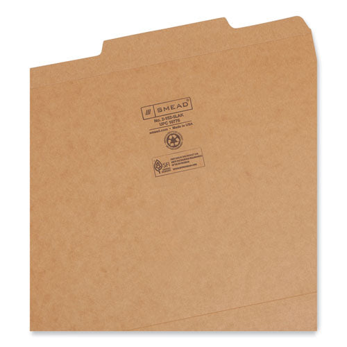 Image of Smead Guide Height Reinforced Heavyweight Kraft File Folder, 2/5-Cut Tabs: Right of Center, Letter, 0.75" Expansion, Brown, 100/Box
