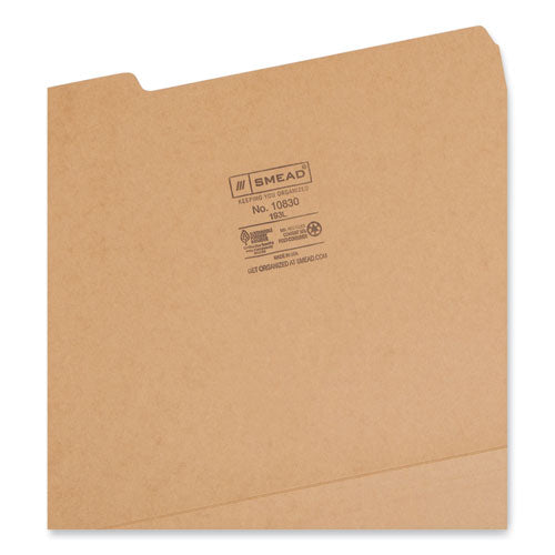 Image of Smead Heavyweight Kraft File Folder, 1/3-Cut Tabs: Assorted, Letter Size, 0.75" Expansion, 17-pt Kraft, Brown, 50/Box