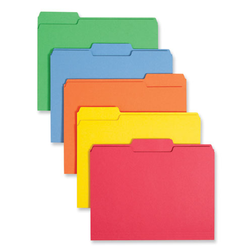 Image of Smead Colored File Folders, 1/3-Cut Tabs: Assorted, Letter Size, 0.75" Expansion, Assorted: Blue/Green/Orange/Red/Yellow, 100/Box