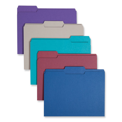 Image of Smead Colored File Folders, 1/3-Cut Tabs: Assorted, Letter Size, 0.75" Expansion, Assorted: Gray/Maroon/Navy/Purple/Teal, 100/Box