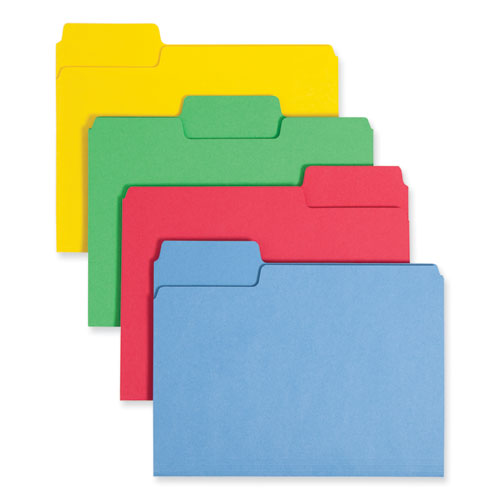 Image of Smead SuperTab Colored File Folders, 1/3-Cut Tabs: Assorted, Letter Size, 0.75" Expansion, 11-pt Stock, Color Assortment 1, 24/Pack