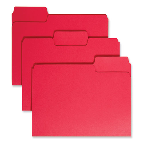 Image of Smead SuperTab Colored File Folders, 1/3-Cut Tabs: Assorted, Letter Size, 0.75" Expansion, 11-pt Stock, Red, 100/Box