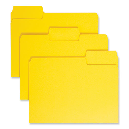 Image of Smead SuperTab Colored File Folders, 1/3-Cut Tabs: Assorted, Letter Size, 0.75" Expansion, 11-pt Stock, Yellow, 100/Box