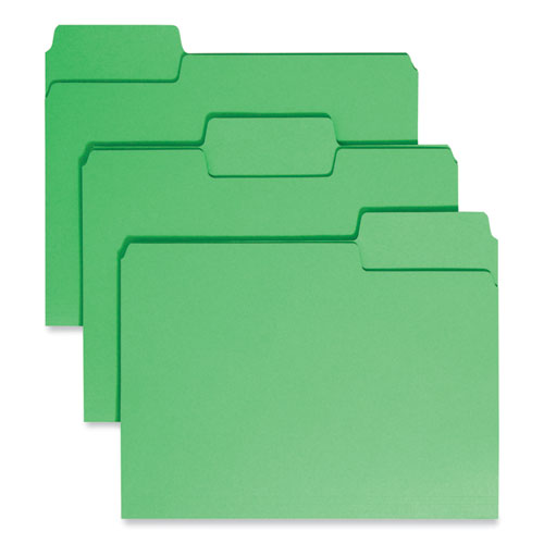 Image of Smead SuperTab Colored File Folders, 1/3-Cut Tabs: Assorted, Letter Size, 0.75" Expansion, 11-pt Stock, Green, 100/Box