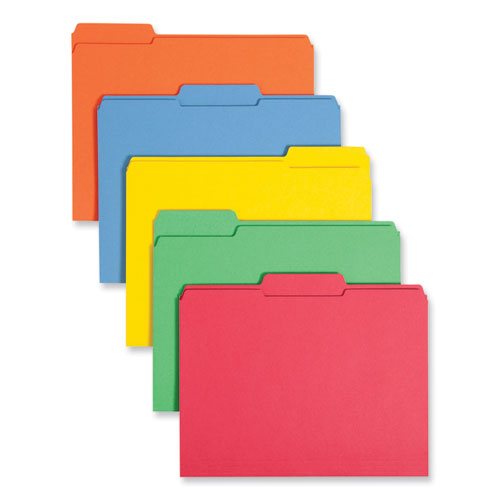 Image of Smead Reinforced Top Tab Colored File Folders, 1/3-Cut Tabs: Assorted, Letter Size, 0.75" Expansion, Assorted Colors, 100/Box