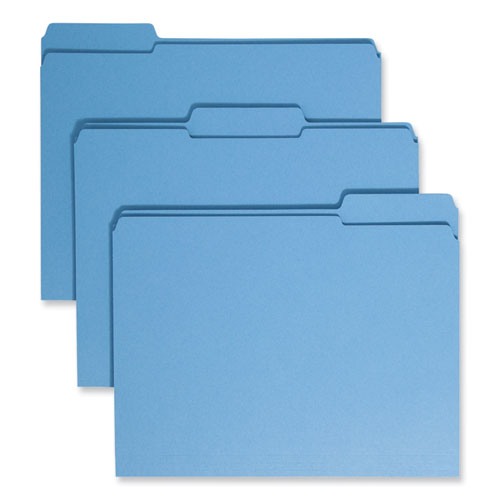 Image of Smead Reinforced Top Tab Colored File Folders, 1/3-Cut Tabs: Assorted, Letter Size, 0.75" Expansion, Blue, 100/Box