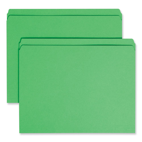 Image of Smead Reinforced Top Tab Colored File Folders, Straight Tabs, Letter Size, 0.75" Expansion, Green, 100/Box