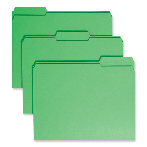 Image of Smead Reinforced Top Tab Colored File Folders, 1/3-Cut Tabs: Assorted, Letter Size, 0.75" Expansion, Green, 100/Box