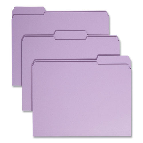 Image of Smead Reinforced Top Tab Colored File Folders, 1/3-Cut Tabs: Assorted, Letter Size, 0.75" Expansion, Lavender, 100/Box