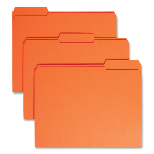 Image of Smead Reinforced Top Tab Colored File Folders, 1/3-Cut Tabs: Assorted, Letter Size, 0.75" Expansion, Orange, 100/Box