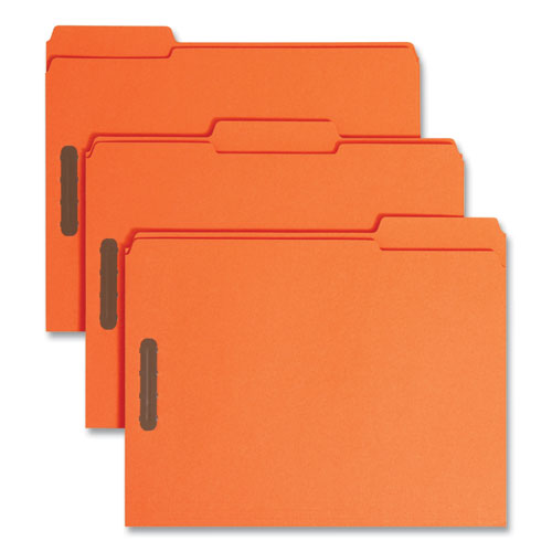 Image of Smead Top Tab Colored Fastener Folders, 0.75" Expansion, 2 Fasteners, Letter Size, Orange Exterior, 50/Box